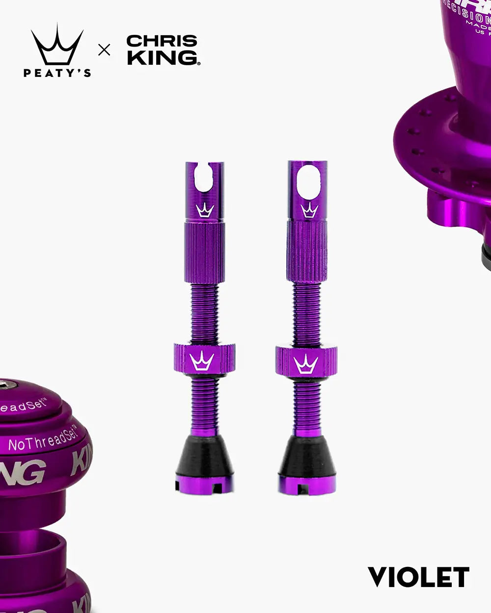 Peaty's x Chris King MK2 Tubeless Valves (Pair) TUBELESS ACCESSORIES Melbourne Powered Electric Bikes 42mm Violet 