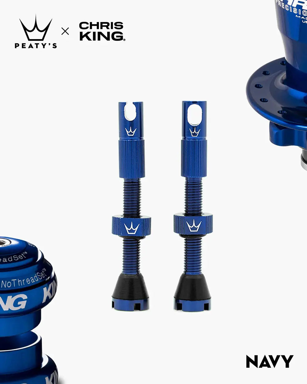 Peaty's x Chris King MK2 Tubeless Valves (Pair) TUBELESS ACCESSORIES Melbourne Powered Electric Bikes 42mm Navy 