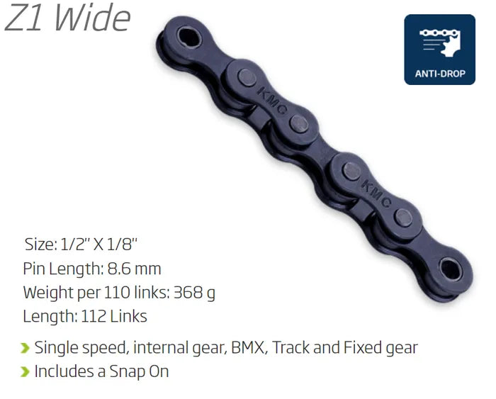 KMC Chain - Single Speed Z1 Wide Chain 1/2 X 1/8 X 112 Links