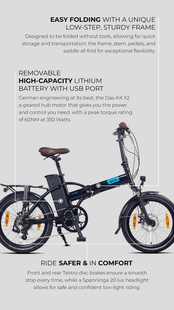 NCM London Folding E-Bike - 250w - 36v 15ah 540wh Battery - Size 20