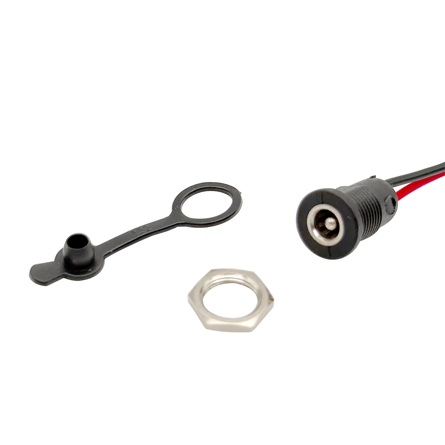 Panel Mount DC Barrel Socket Charge Port w/ 15cm Wire & Waterproof Cap