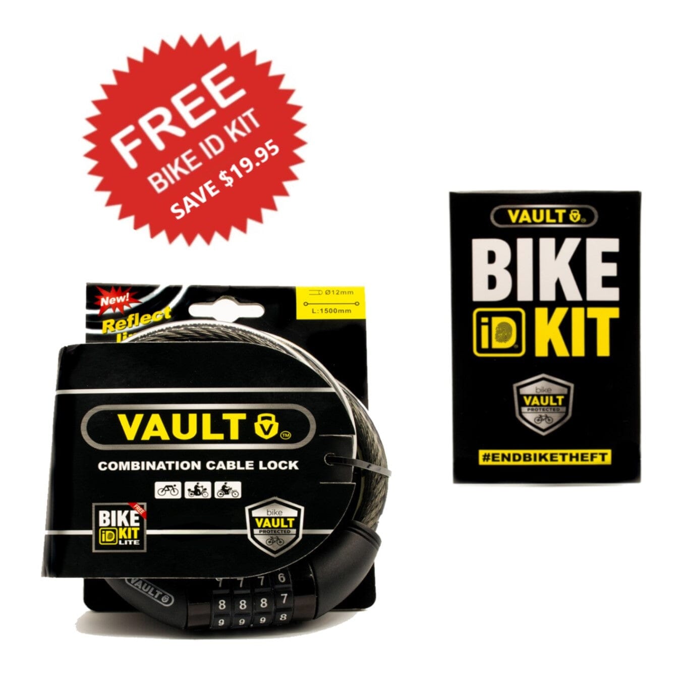 Vault Combination Cable Lock + Datadot Bike ID Kit