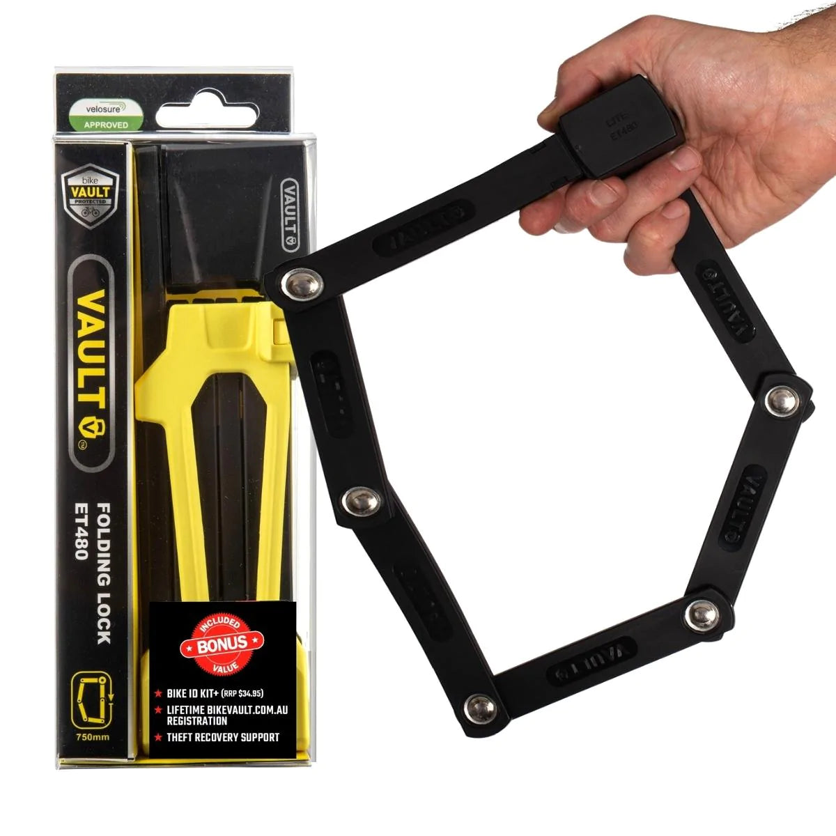 Vault Folding Lock Yellow + Datadot Bike Id Kit LOCKS Melbourne Powered Electric Bikes 